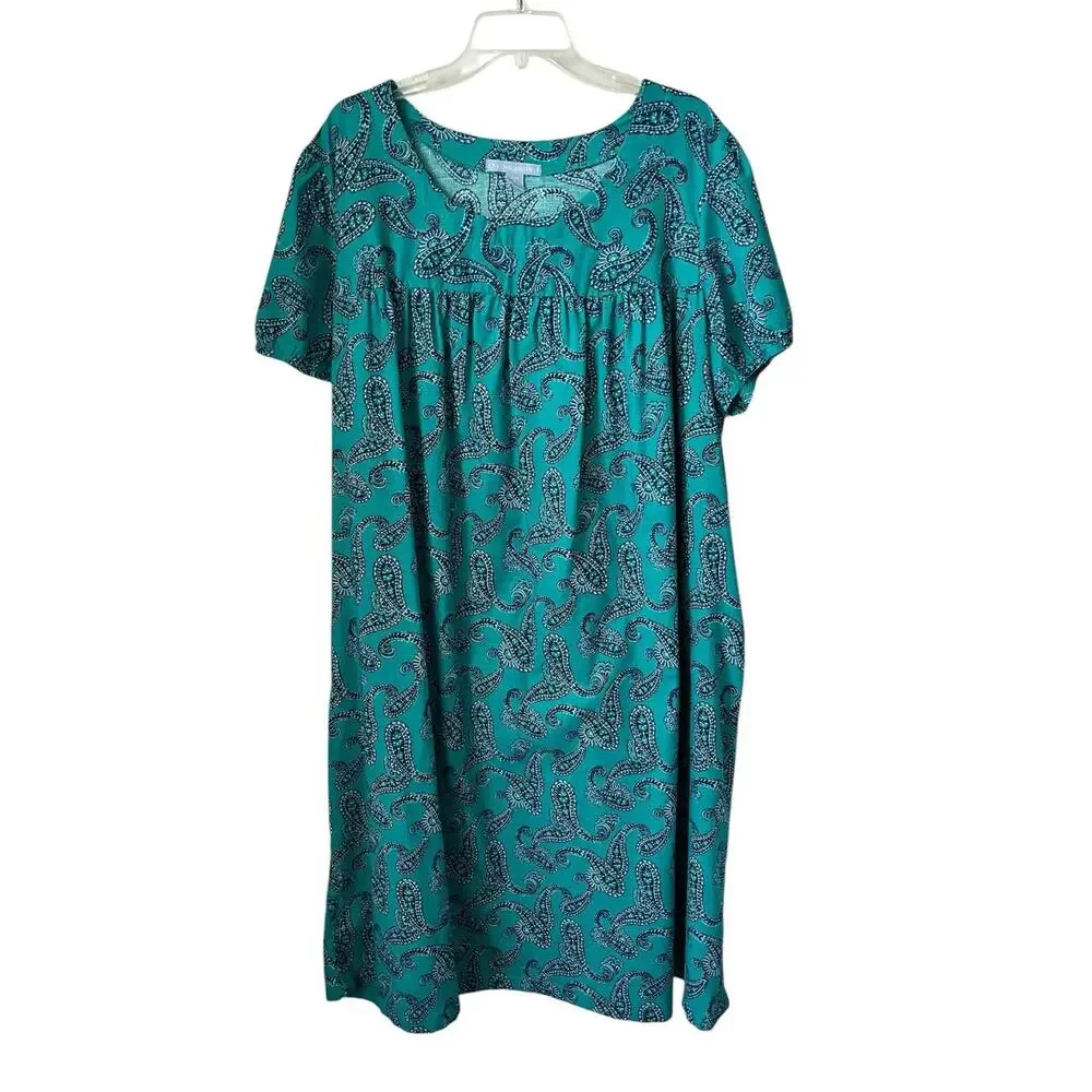 Only Necessities Paisley House Dress Muumuu Loungewear Nightgown Blue 1X 22/24